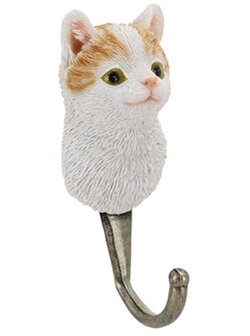 Kapstokhaakje katten: Poesje wit/bruin
