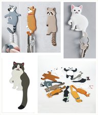 Wandhaakje kat grijs/wit